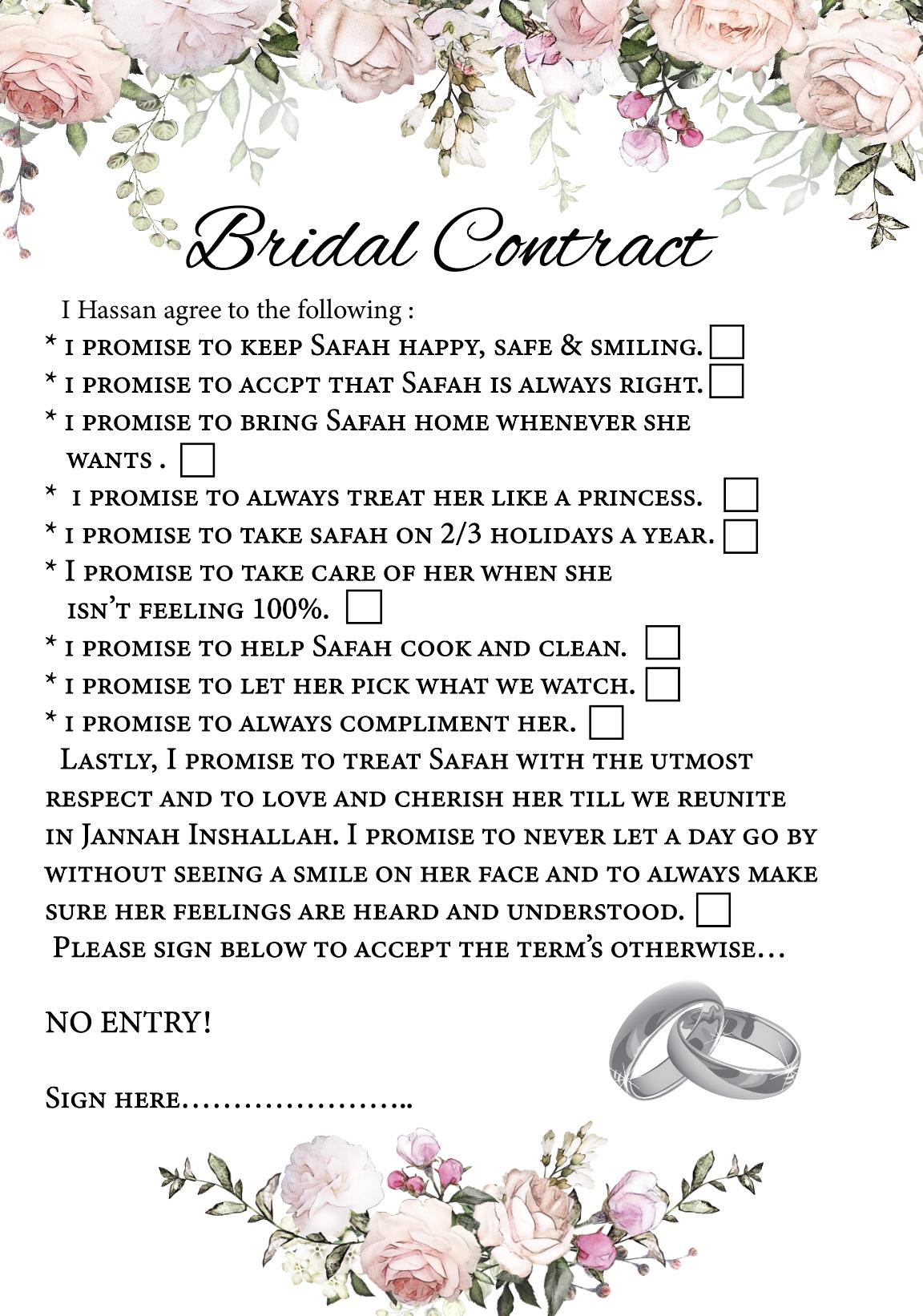 Fun Looking Contract Fun Wedding Contract Sign: Customizable Bridal Decor - Etsy UK