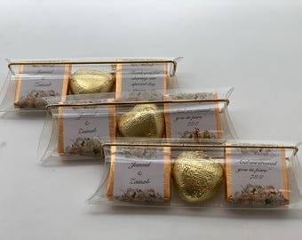 Trio Chocolates for wedding favours, nikkah favours, baby announcement, aqiqa peach floral