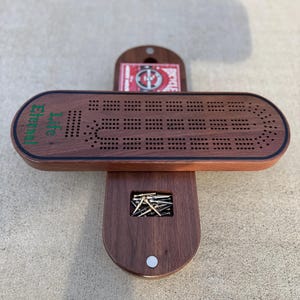 Hardwood Cribbage Board: Roto Hinge Design, Card & Pin Storage
