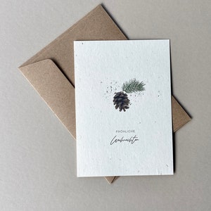 Postkarte zu Weihnachten mit Tannenzapfen "Fröhliche Weihnachten", Weihnachtskarte, Grußkarte zu Weihnachten, Weihnachtsgrüße