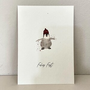 Cartolina di Natale con pinguino con cappello da Babbo Natale "Buon Natale", cartolina di Natale, cartolina d'auguri di Natale, Buon Natale