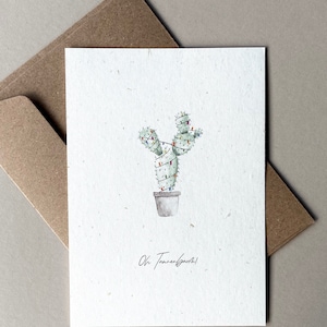 Postkarte zu Weihnachten mit Kaktus mit Lichterkette "Oh Tannenbaum", Weihnachtskarte, Grußkarte zu Weihnachten, Frohe Weihnachten
