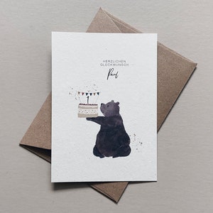 Birthday Postcard with Bear, Children's Birthday Card, Personalized Birth Card, Congratulations, Congratulations Card Child