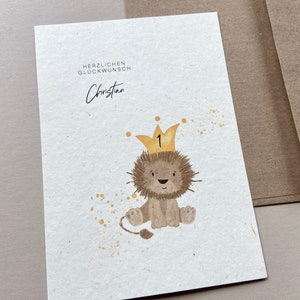 Birthday Postcard with Lion, Children's Birthday Card, Personalized Birth Card, Congratulations, Child Greeting Card