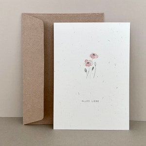 Postkarte mit Mohnblume "Alles Liebe" inkl. Briefumschlag, Grußkarte, Glückwunschkarte