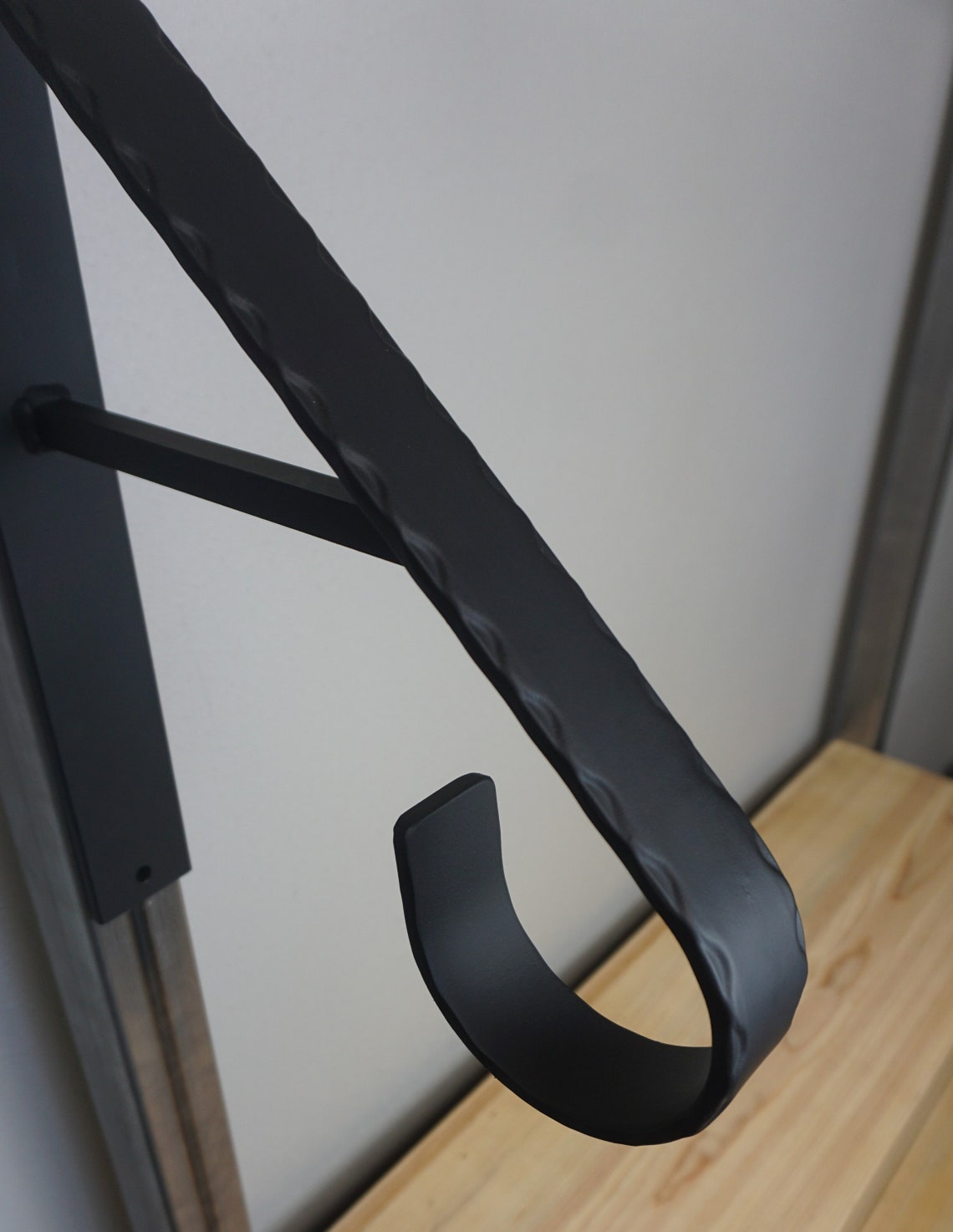 Hammered Flat Bar Modern Wrought Iron Handrail End Wall Mount Etsy