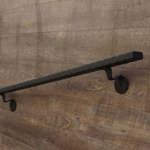 Hammered, Modern Wrought Iron Handrail, End Wall Mount Steel Hand Rail ...