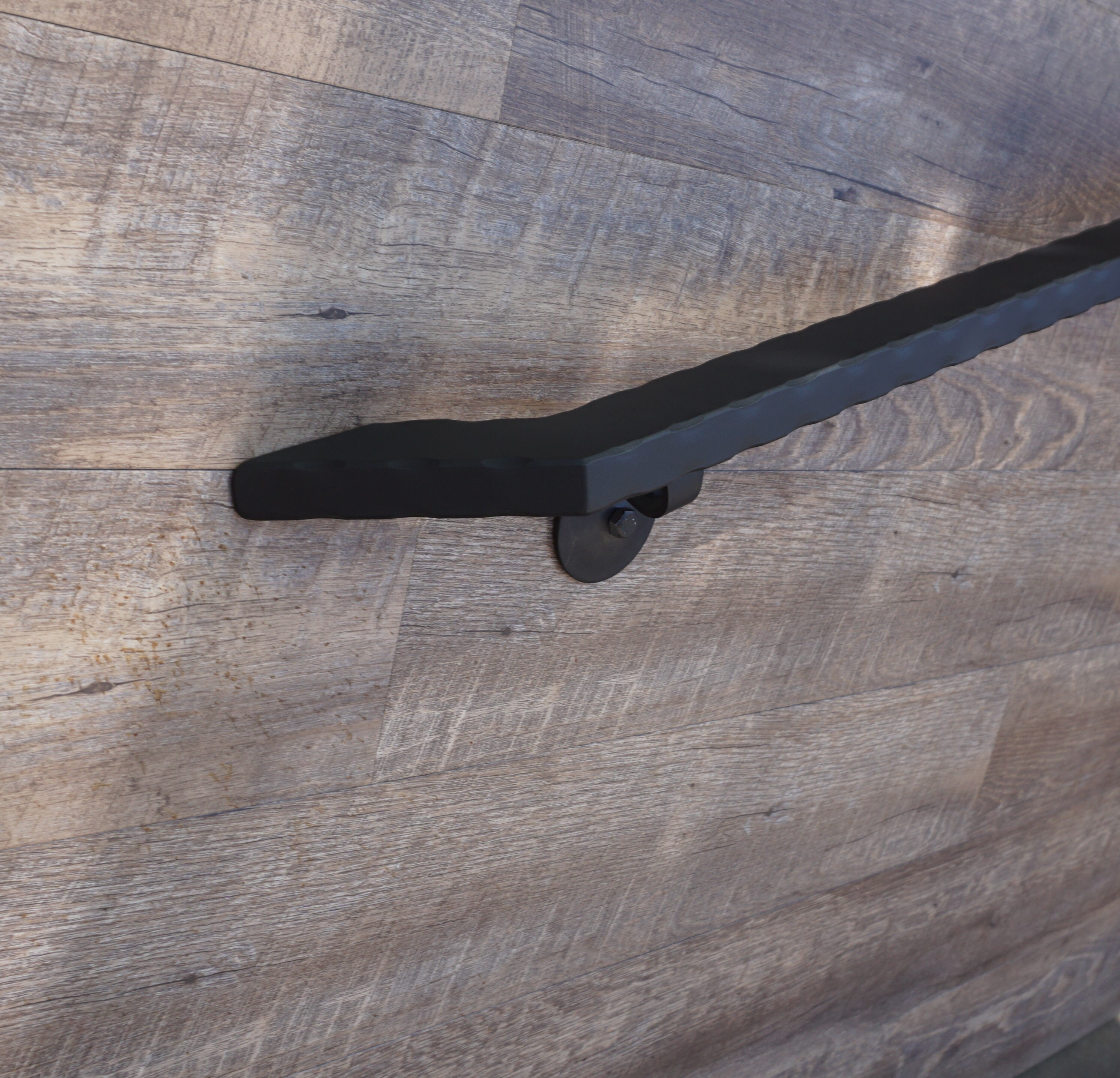 Hammered flat bar Modern Wrought Iron handrail, End Wall Mount steel hand rail, Stair Step metal