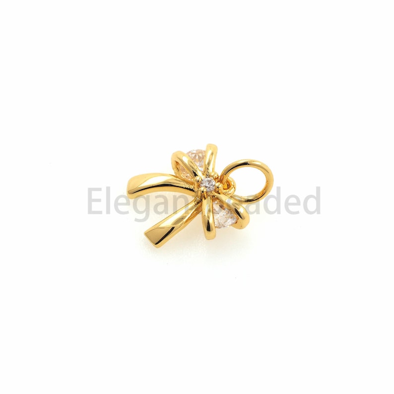 Tiny Bow Necklace Charms-Gold Plated Minimalist DIY Jewelry Findings-Bridesmaid Gift 13x9.7x3.2mm