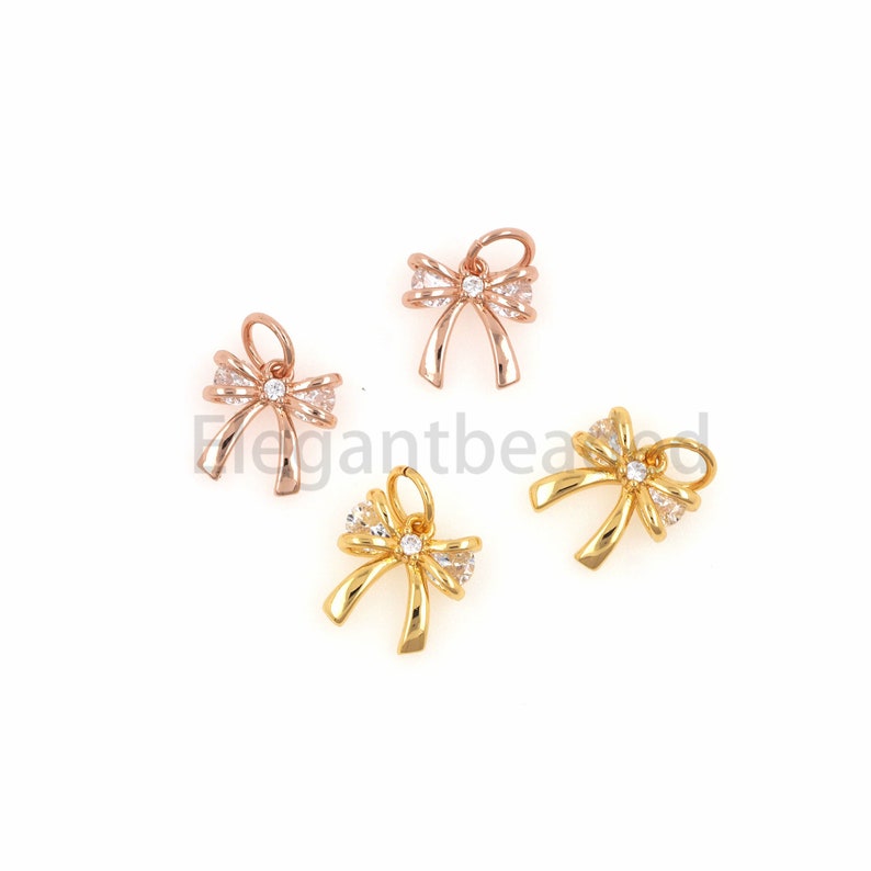 Tiny Bow Necklace Charms-Gold Plated Minimalist DIY Jewelry Findings-Bridesmaid Gift 13x9.7x3.2mm