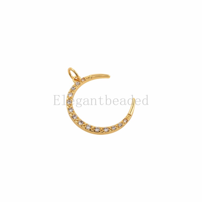 20.6x15.6x1.9mm Crescent Pendant-CZ Micro pave Moon Necklace-Gold Plated Celestial Jewelry Charm