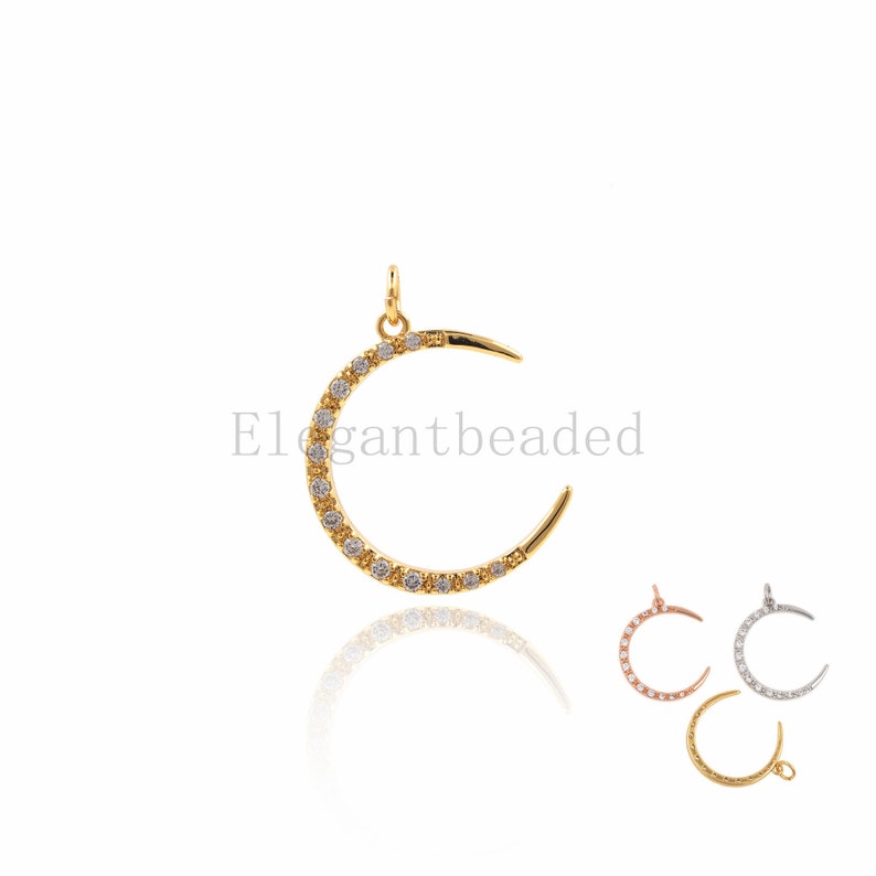 20.6x15.6x1.9mm Crescent Pendant-CZ Micro pave Moon Necklace-Gold Plated Celestial Jewelry Charm