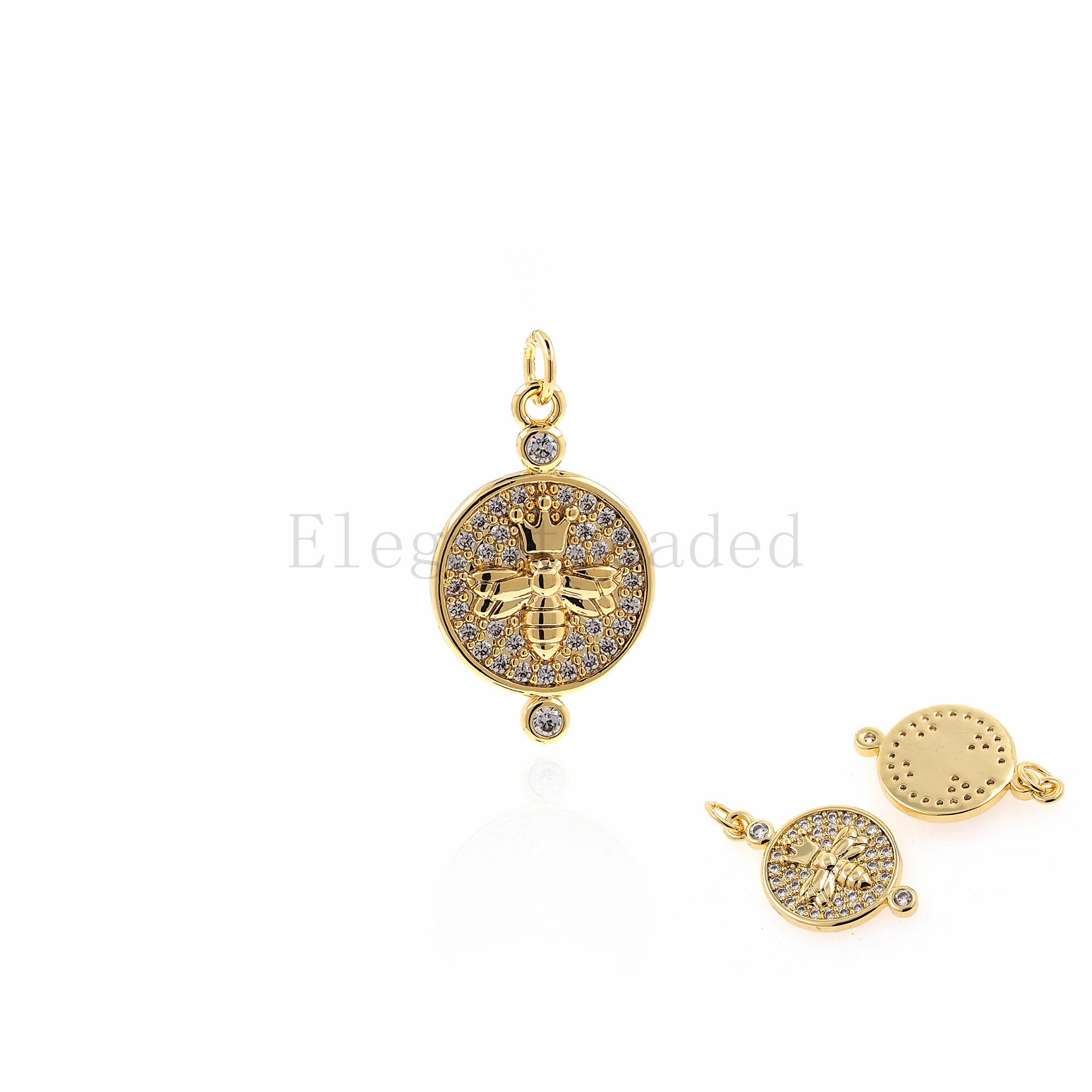 Round Bee Pendant,Insect Charm Necklace,DIY Jewelry Supply 25x14x2.5mm