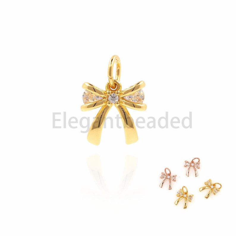 Tiny Bow Necklace Charms-Gold Plated Minimalist DIY Jewelry Findings-Bridesmaid Gift 13x9.7x3.2mm