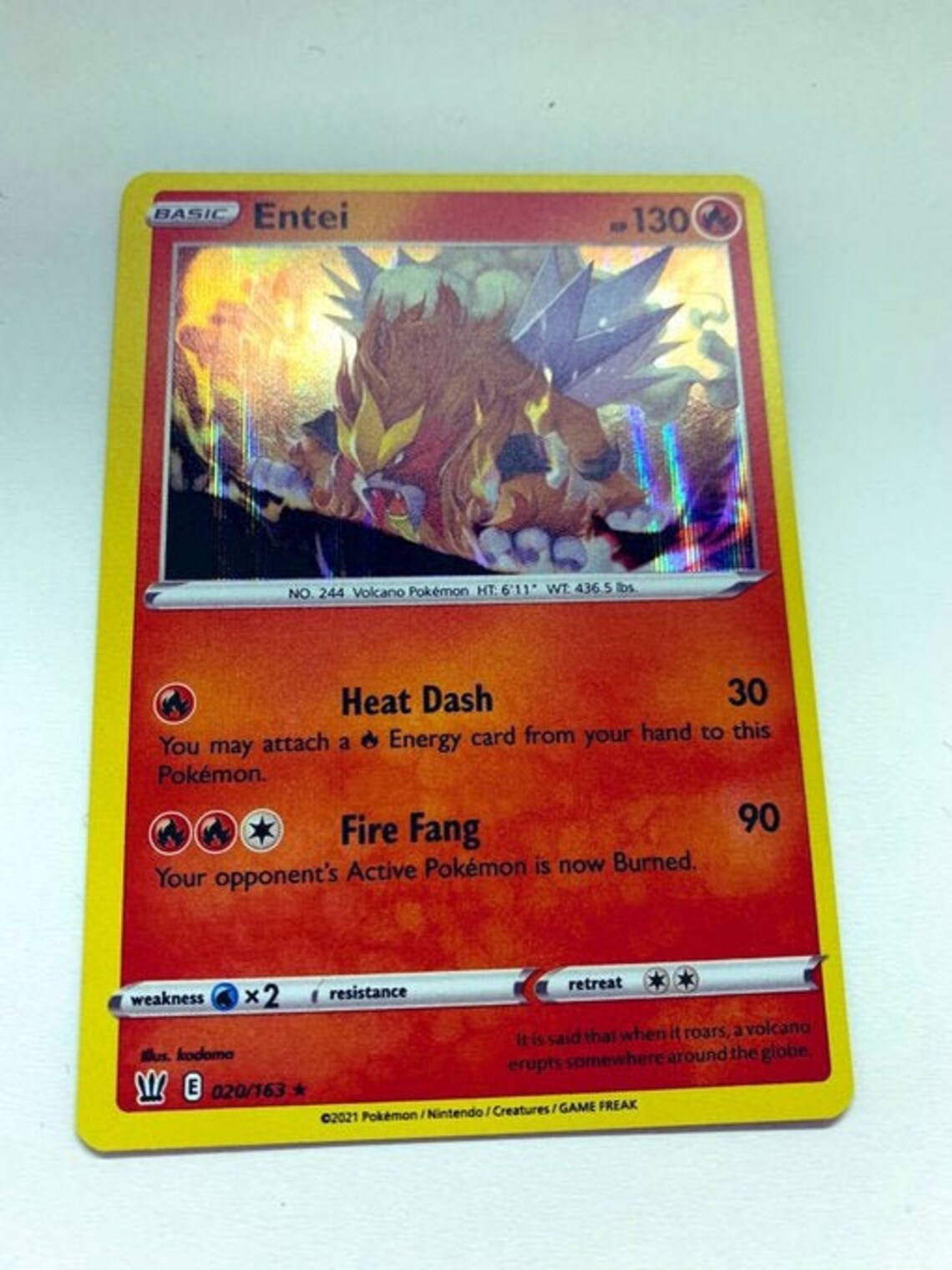 Entei Holo Battle Styles Pokemon Card 020/163 Etsy