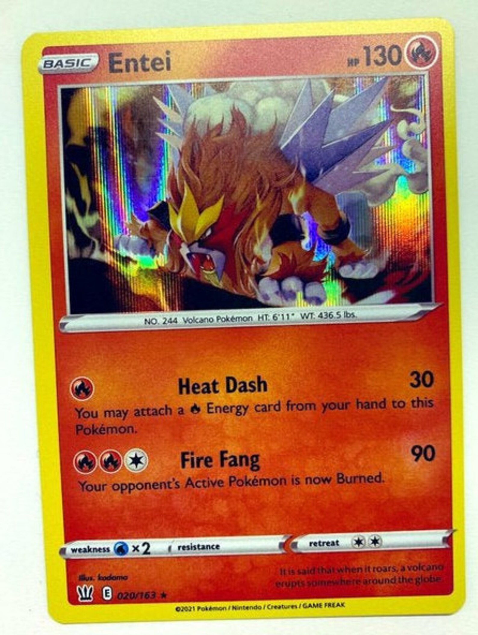 Entei Holo Battle Styles Pokemon Card 020/163 Etsy