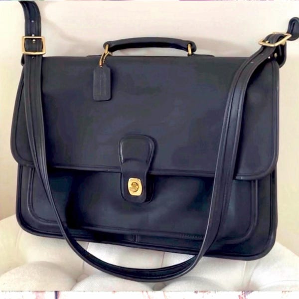 Vintage Coach Metropolitan Black Leather Briefcase / Laptop / Work Bag 5180 Like New