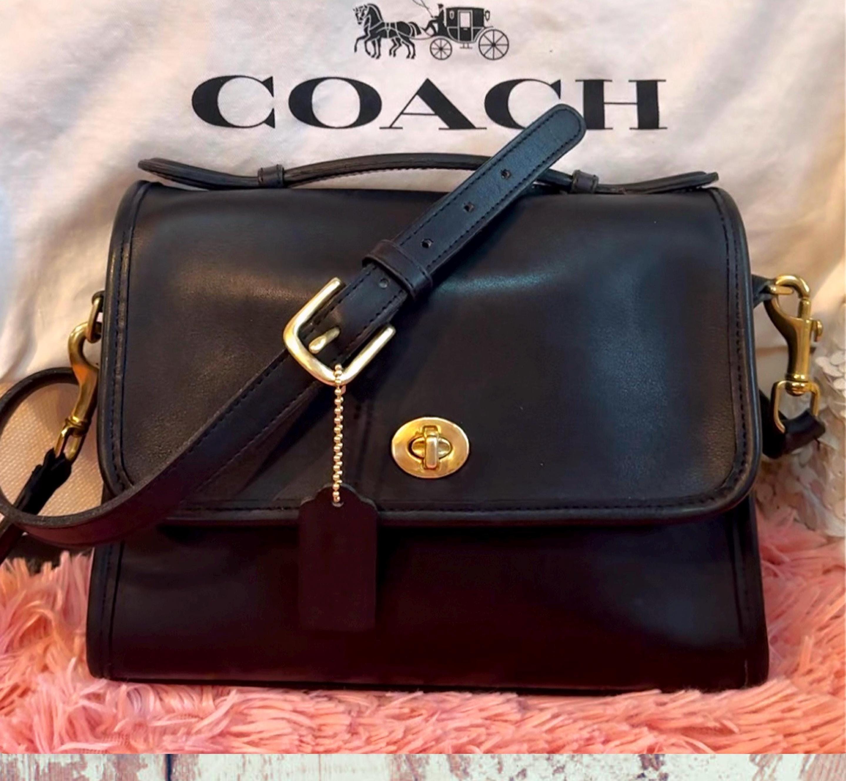 Vintage Coach Black Leather Court Bag 9870 - Etsy