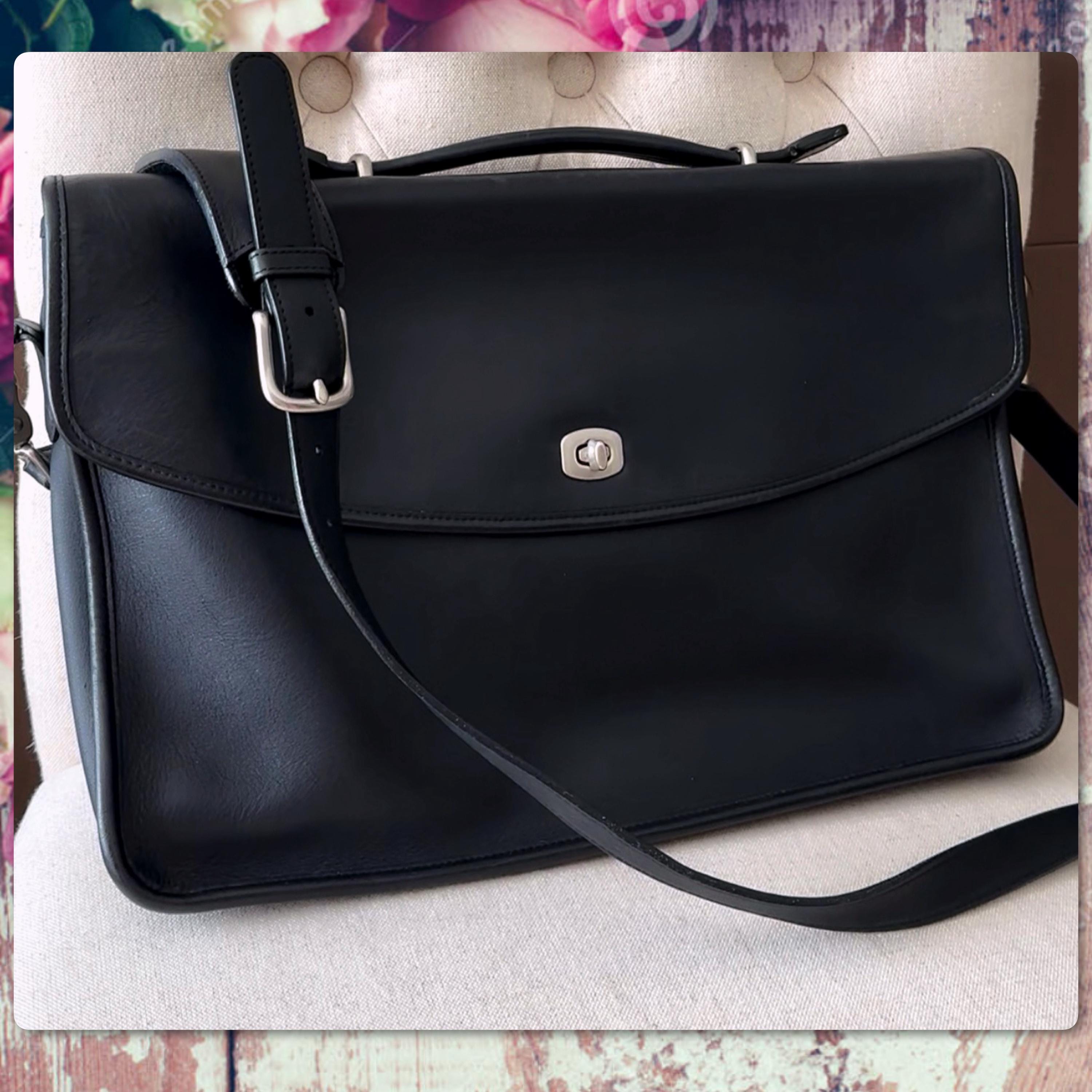 Vintage Coach Black & Nickel Lexington Briefcase / Messenger Bag