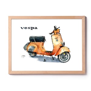 Illustrazione Vespa primavera, acquerello Piaggio, acquerello moto, arte murale Vespa, decorazione per la casa Vespa