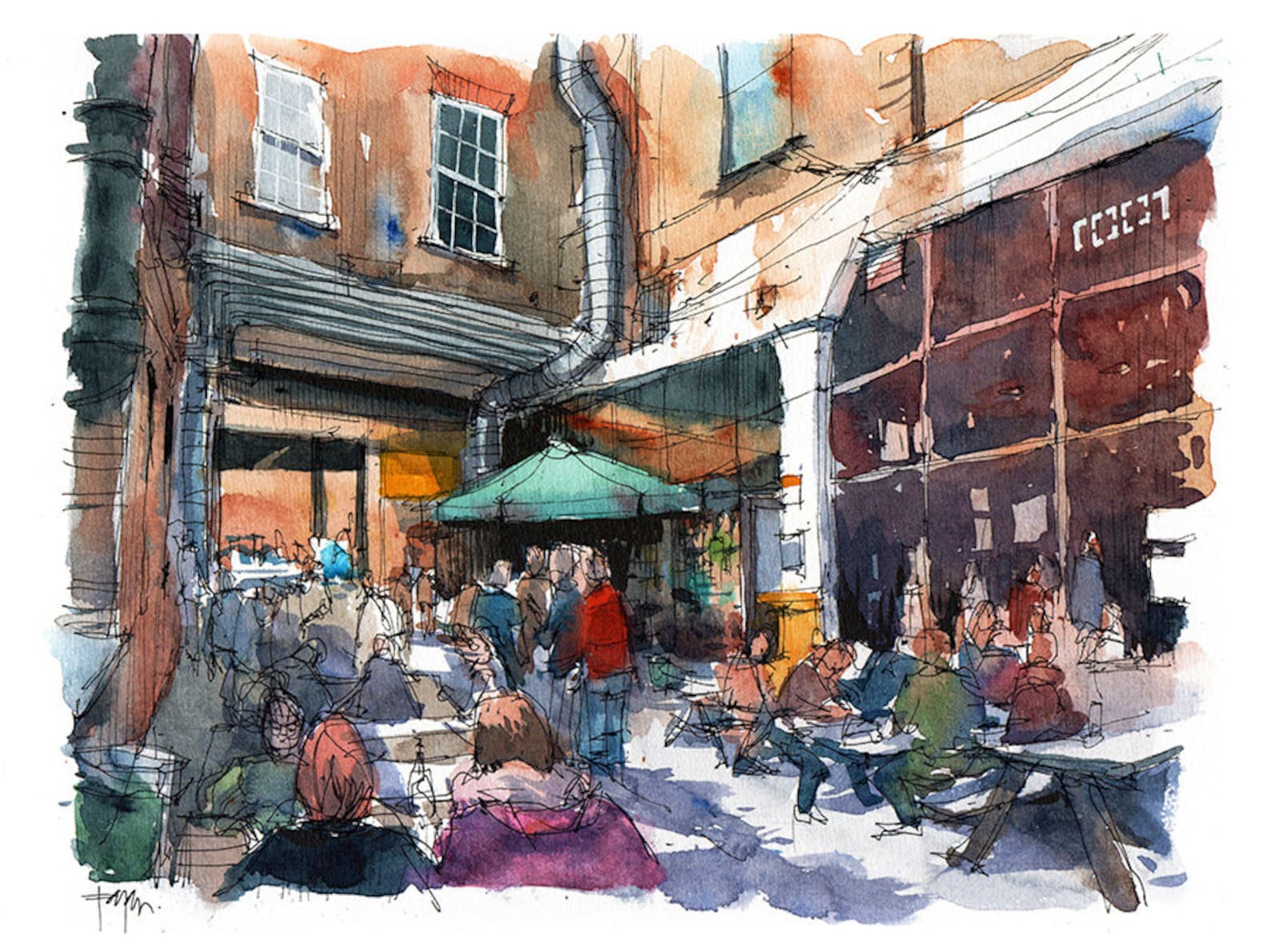 Cafe 1001 Brick Lane London Illustration, London 1001 Watercolor