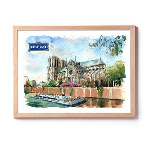 Notre Dame Paris Illustration, Notre Dame watercolor, Paris watercolor, wall art, home decoration