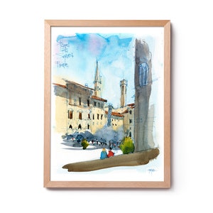 Piazza della Signoria, Firenze-aquarel, Florence-aquarel, Florence Italiaanse muurkunst, Italia-huisdecoratie