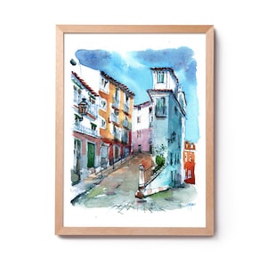 Lisboa Alfama Illustration, Lisboa Alfama watercolor, Lisboa house painting, Lisboa wall art, Portugal home decoration