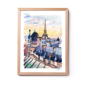 La Tour Eiffel Paris illustratie, tour Eiffel-aquarel, aquarel Parijs, kunst aan de muur, woondecoratie