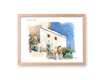 Sant Pol de Mar Casa Watercolour, Daniel Pagans Illustration, Catalunya watercolor, Sant Pol, Catalunya art, Maresme