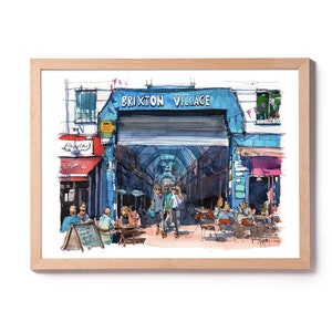 Illustration du marché de Brixton Village, aquarelle du marché de Londres, peinture de Londres, art mural Londres, décoration de la maison Londres, art londonien