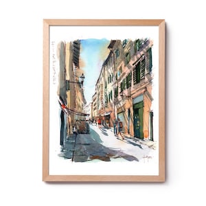 Firenze-illustratie, Borgo San Lorenzo-aquarel, Florence-aquarel, Florence-straat, Italiaanse muurkunst, Italia-huisdecoratie