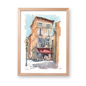 Aquarelle originale de restaurant Toulouse, peinture rue Toulouse, art de voyage à Toulouse, art de la France, décoration de la maison, peinture française
