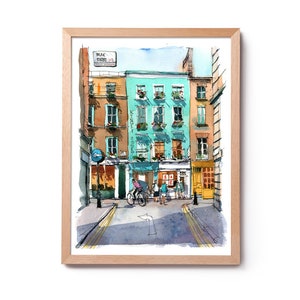 London Illustration, Kingly Court-a watercolor, London street painting, London wall art, London home decoration