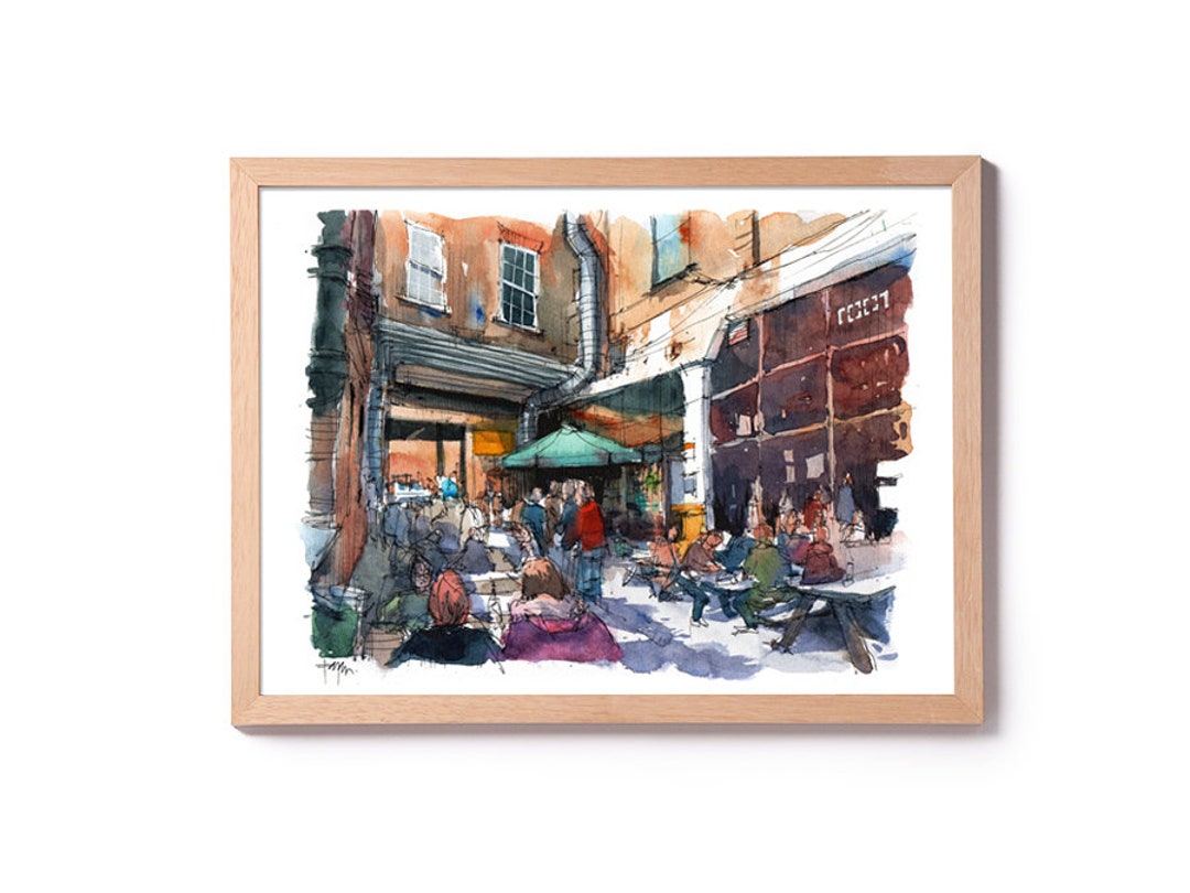 Cafe 1001 Brick Lane London Illustration, London 1001 Watercolor