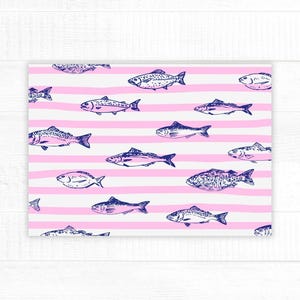 Pink Illustrated Fish Printable A3 Placemat | Coastal Table Decor Digital Download
