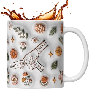 Mom gift - gift idea for women - customizable mug - Personalized Mother's Day Mug with 3D Flower First Names Mom Grandma Gift