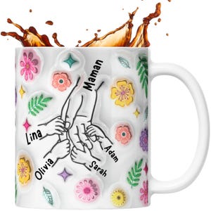 Cadeau voor moeder - cadeau-idee voor vrouwen - aanpasbare mok - Gepersonaliseerde Moederdagmok met 3D-bloem Voornamen Moeder Oma Cadeau