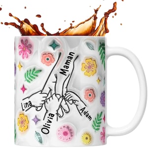 Mom gift - gift idea for women - customizable mug - Personalized Mother's Day Mug with 3D Flower First Names Mom Grandma Gift