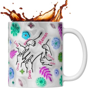 Mom gift - gift idea for women - customizable mug - Personalized Mother's Day Mug with 3D Flower First Names Mom Grandma Gift