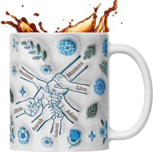 Mom gift - gift idea for women - customizable mug - Personalized Mother's Day Mug with 3D Flower First Names Mom Grandma Gift