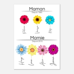 Regalo per la nonna - Poster A4 per la mamma - Poster da giardino personalizzato con nomi e fiori - Regalo per la nonna - Regalo per la nonna