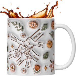 Mom gift - gift idea for women - customizable mug - Personalized Mother's Day Mug with 3D Flower First Names Mom Grandma Gift