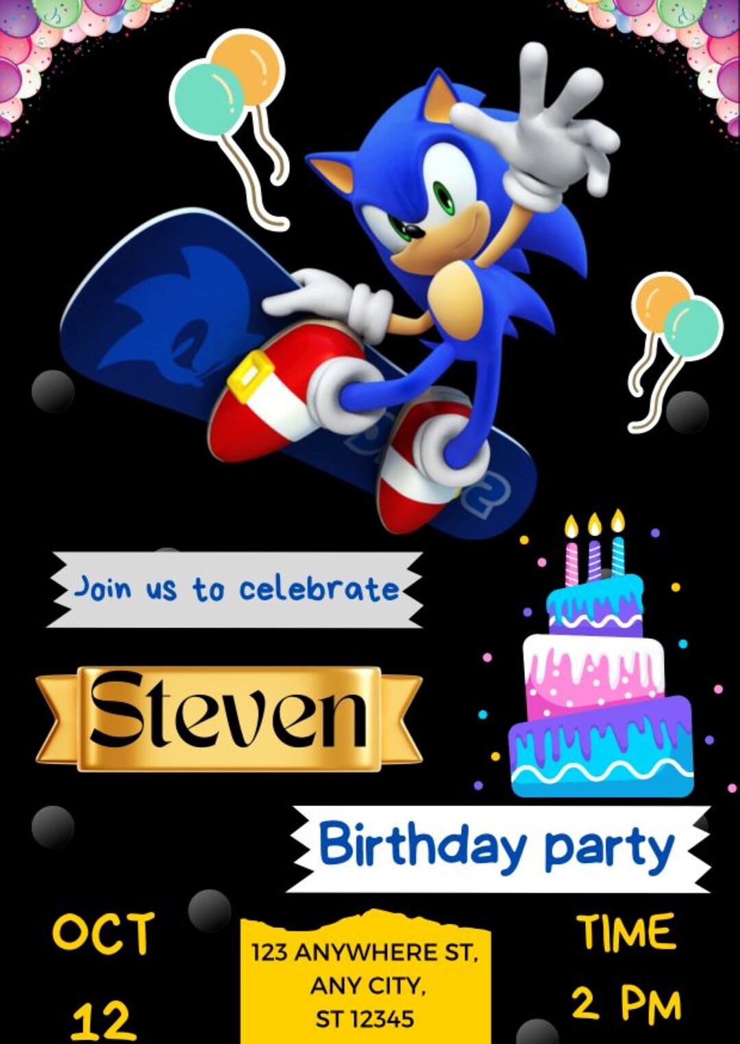 SONIC BIRTHDAY INVITATION Card Digital Link Card Birthday Etsy
