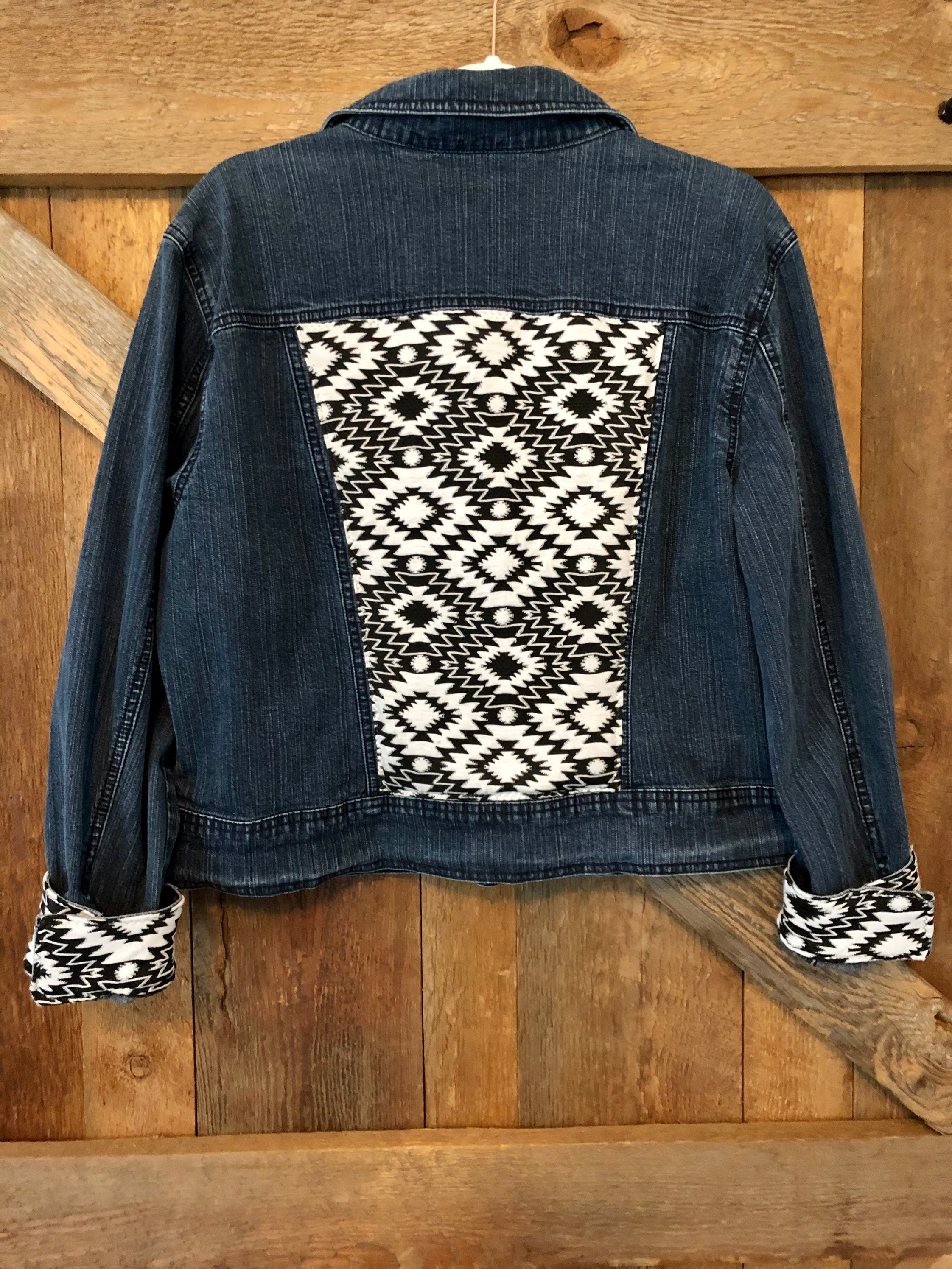 Black and White Aztec Jacket Womens Large Custom Jacket Etsy