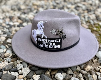 Cappello personalizzato / Cappello grigio / Cappello da donna / Cappello western / Cappello in feltro / Cappello a tesa piatta / Cappello Rancher / Toppe per cappelli
