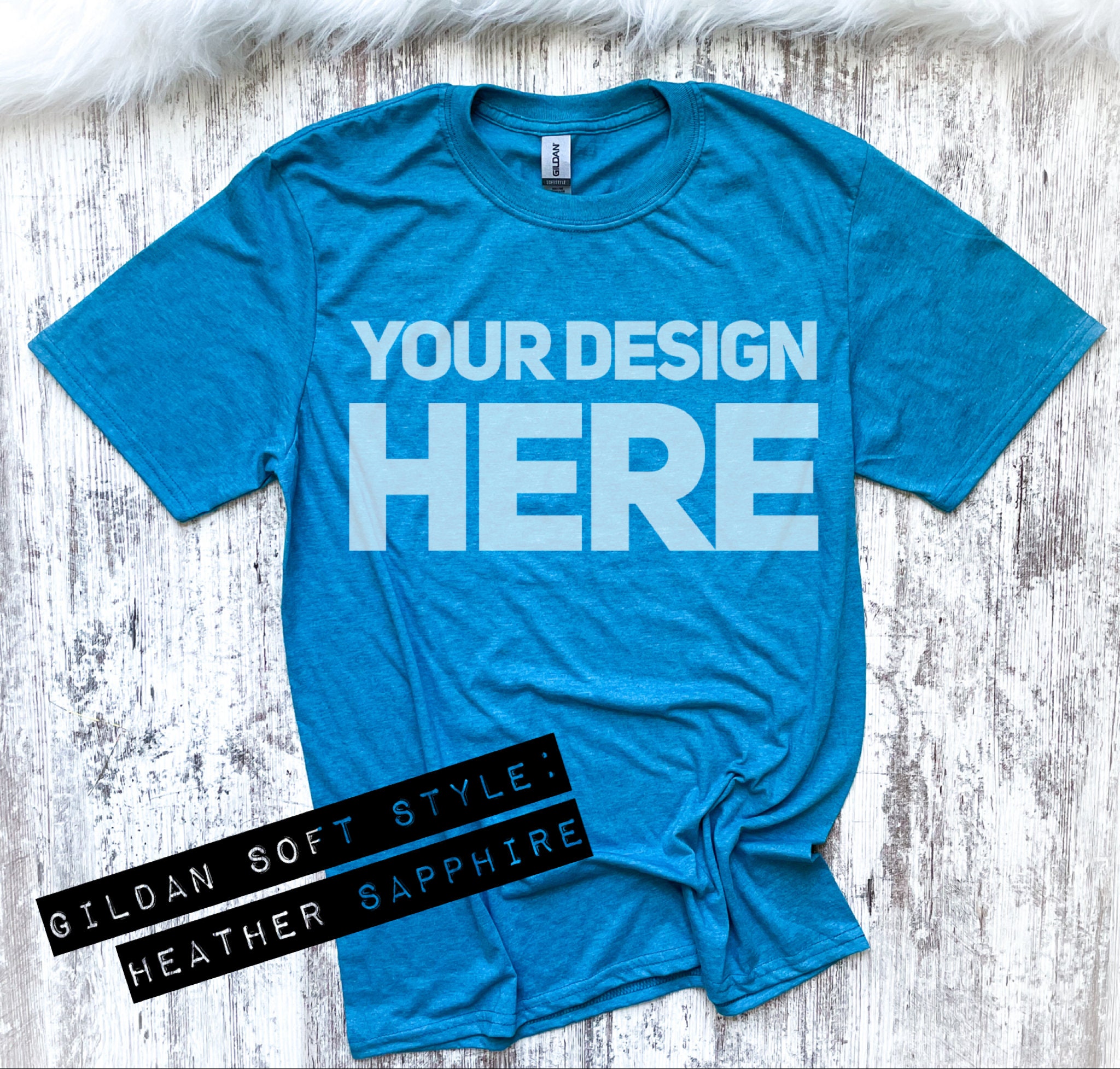 Download Bleached Shirt Mock up Gildan Softstyle Heather sapphire | Etsy