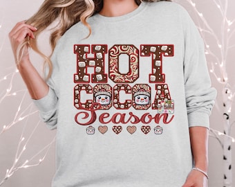Hot Cocoa PNG Hot Cocoa Season, Peppermint, Hot Cocoa and Marshmallows Tshirt Design PNG Faux Embroidery