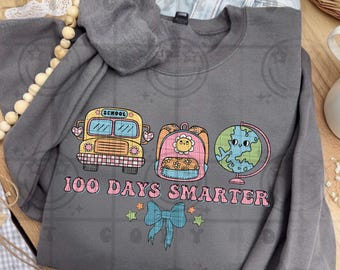 100 Days of School PNG | 100 Days Smarter & 100 Days of School Cute Retro Coquette Design | Girl School Shirt PNG | Sublimation File