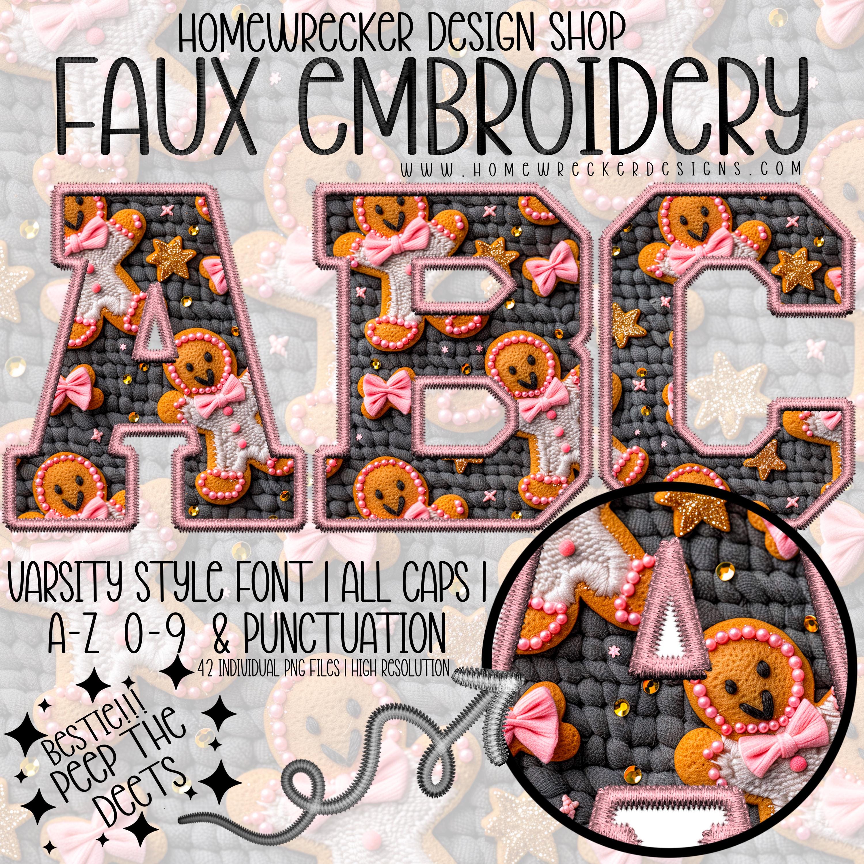Gingerbread Cookie Knitted Faux Alpha, Faux Embroidery Christmas Alpha, Varsity Letter Style Alpha, Clipart, Make your own designs, Digital